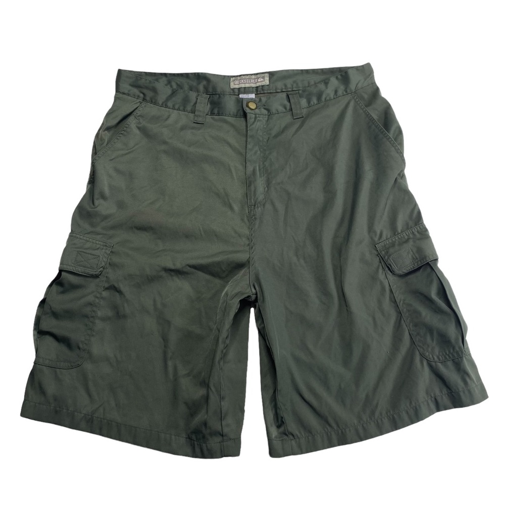 Vintage Quicksilver Green Nylon Cargo Shorts Sz 36